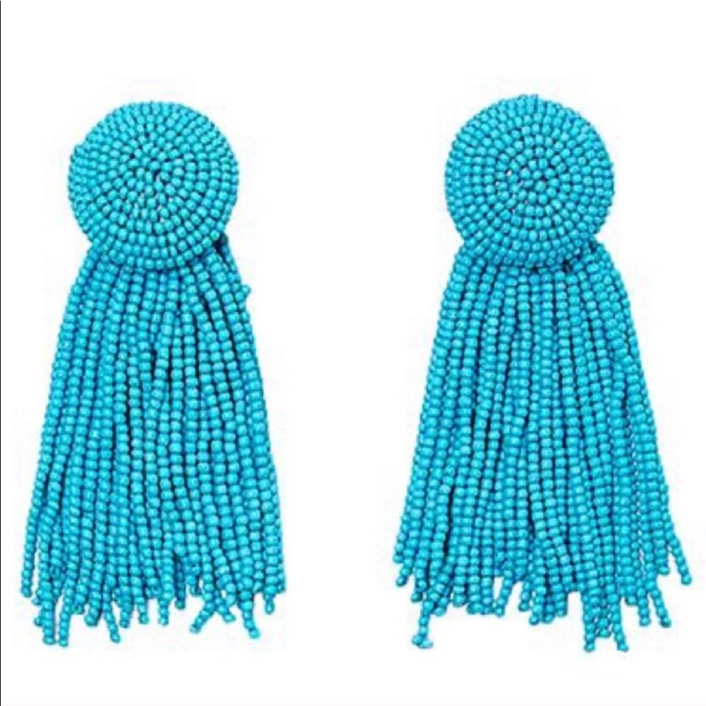 Zara Blue Beaded Tassel Earrings - Picture 4 of 4